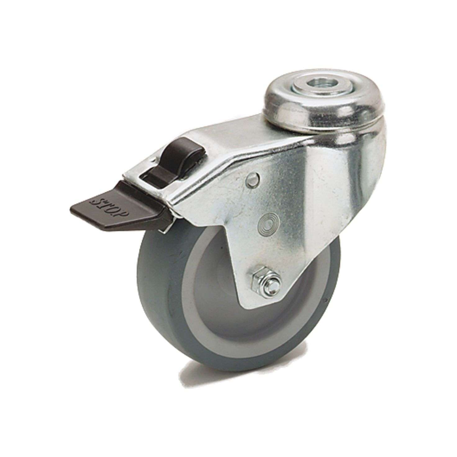 Roulette pivotante avec frein, corps en Zamak, plaque - Roulettes design -  MAPO AG