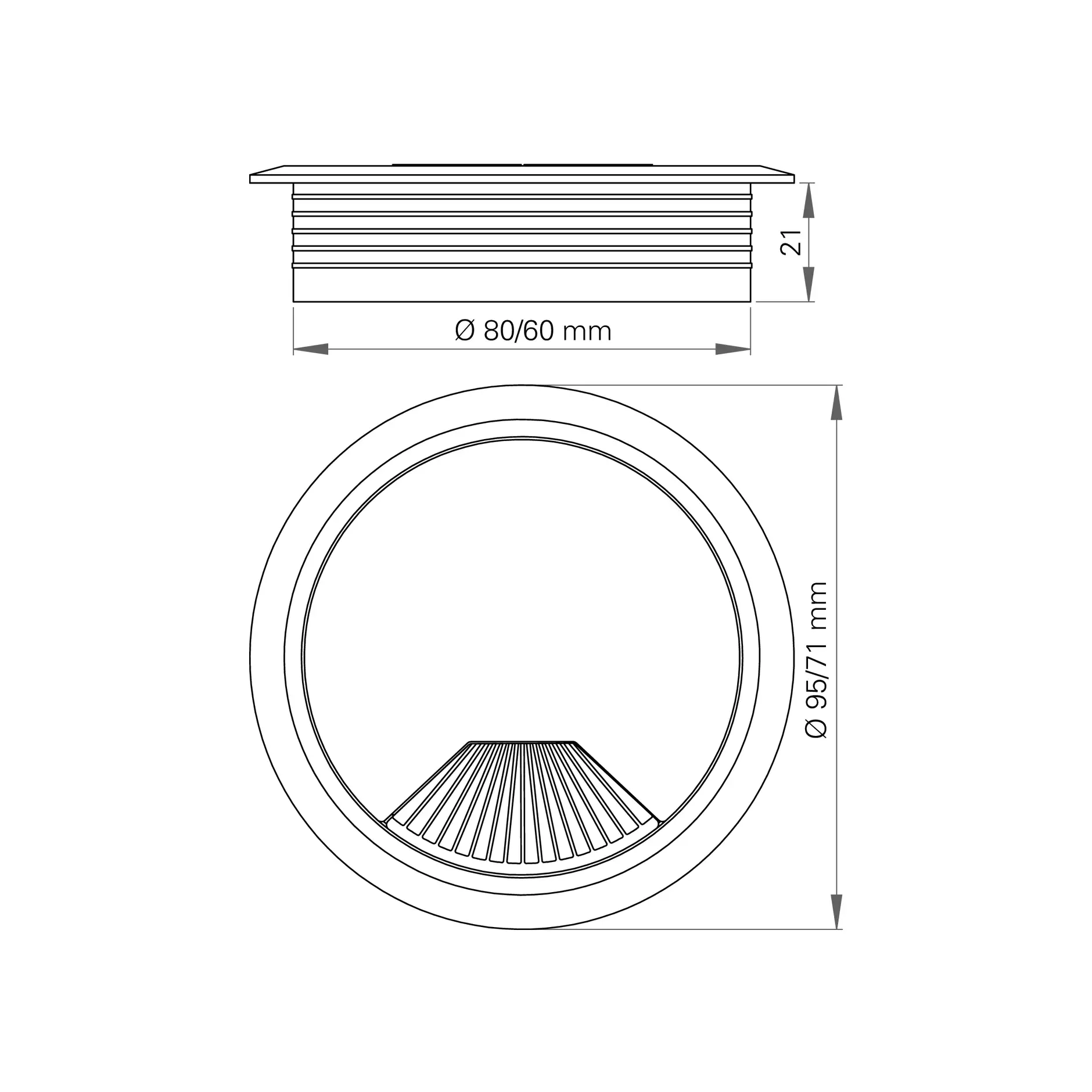 Kabeldurchführung 2-teilig rund 80mm silber
