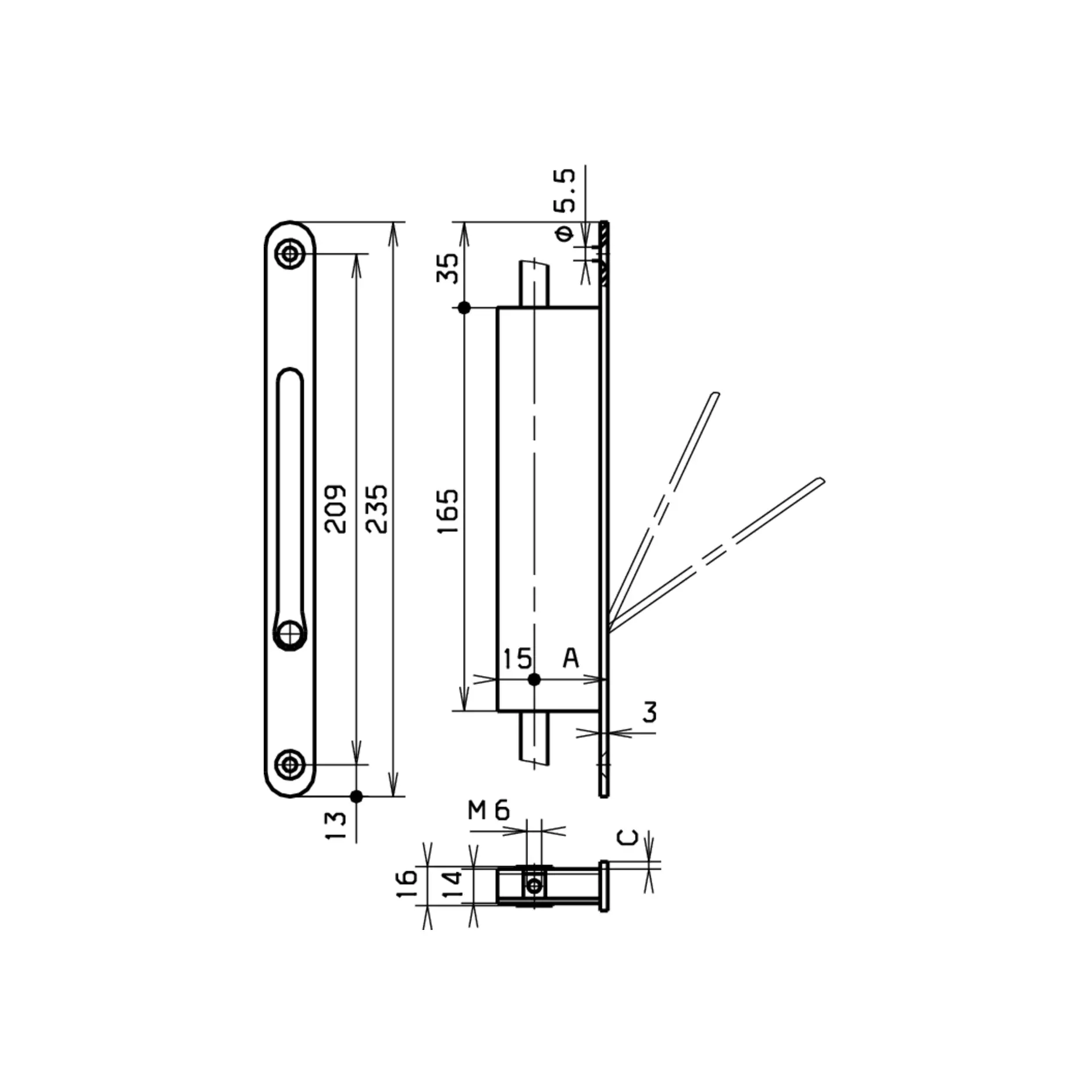 G-U BKS Falztreibriegel B1899 Rundstulp 20x235mm