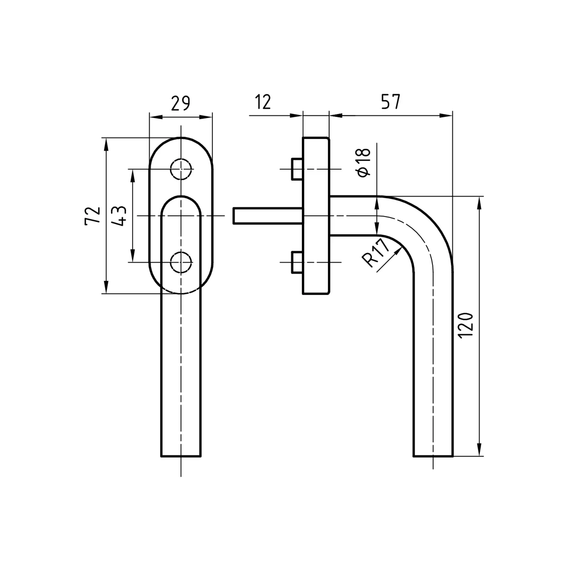 Glutz Poignée fenêtre Pr. Berne 5070/5616CF Ø18mm 120x69mm