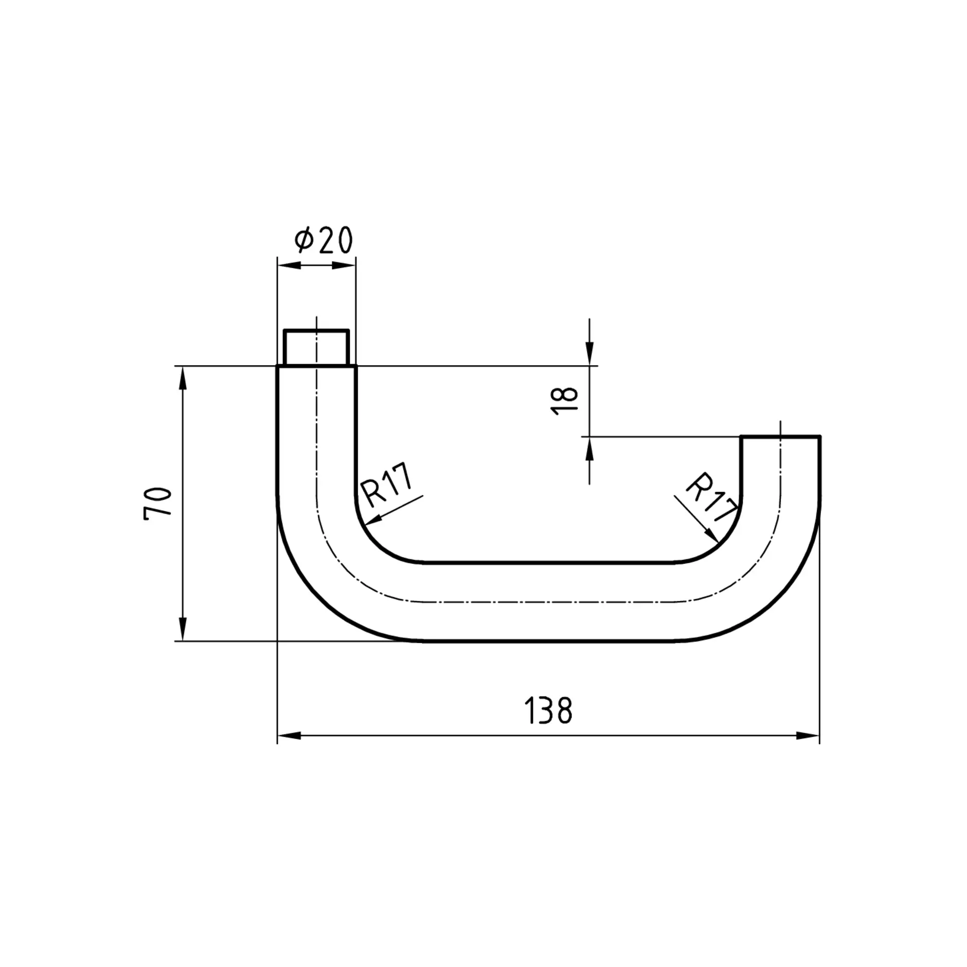 Glutz Türdrücker 5064 Oslo Edelstahl matt 138x70mm Ø20mm