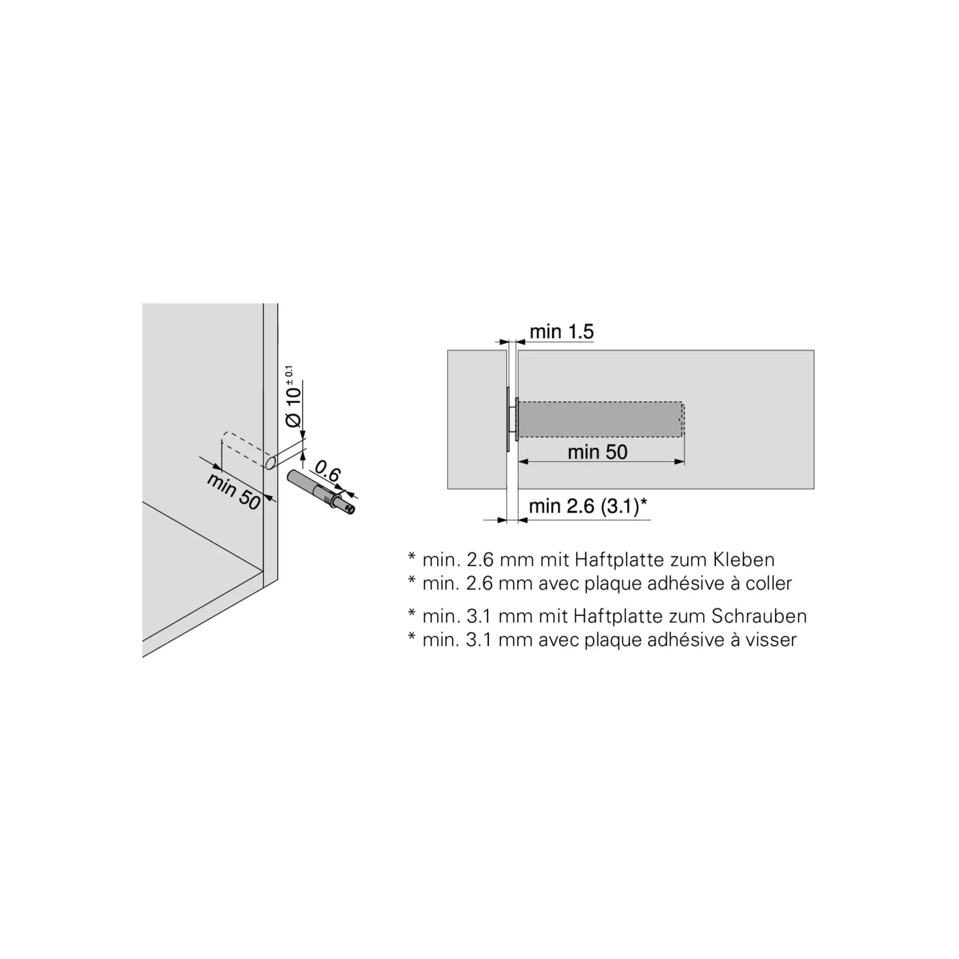 blum TIP-ON mit Magnet kurz 956.1004 staubgrau Kst Set